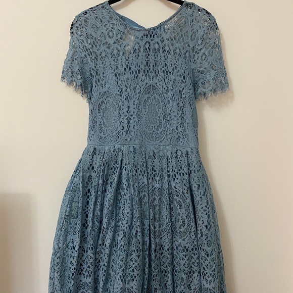 Blue Lace Midi Dress with ribbon tie and open back - Picture 9 of 13